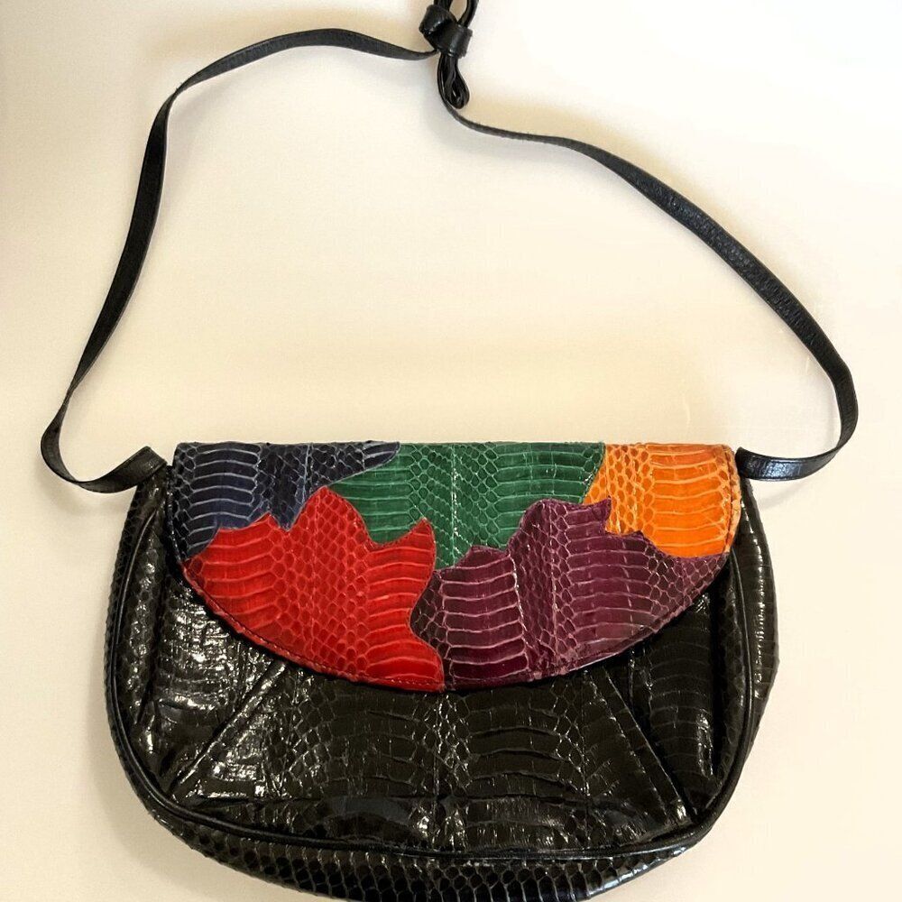 Vintage 80s Renee Colorblock Snakeskin Design Crossbody Purse